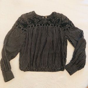 Free People Black/White Stripe Blouse Size L